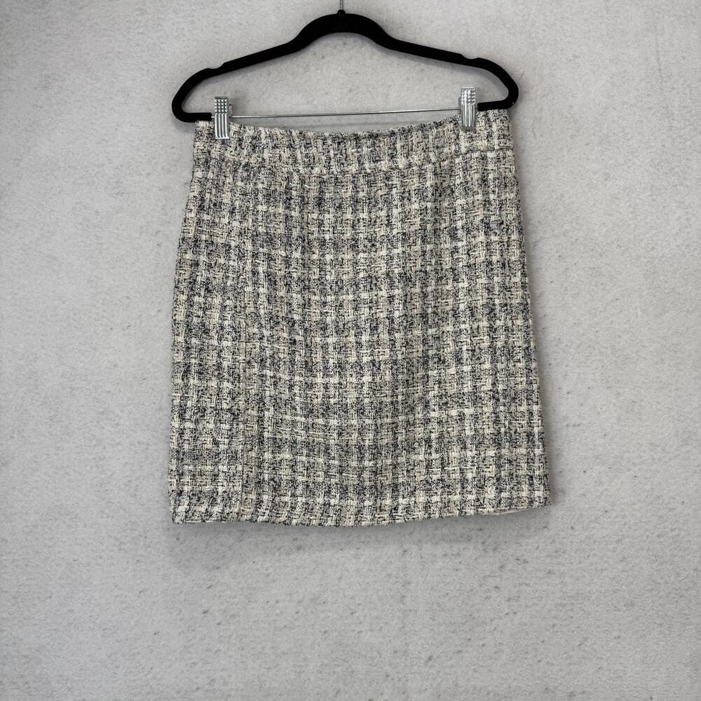 Rachel Zoe Skirt Womens 4 White Tweed Check Pencil Short Lined Zip Work Office